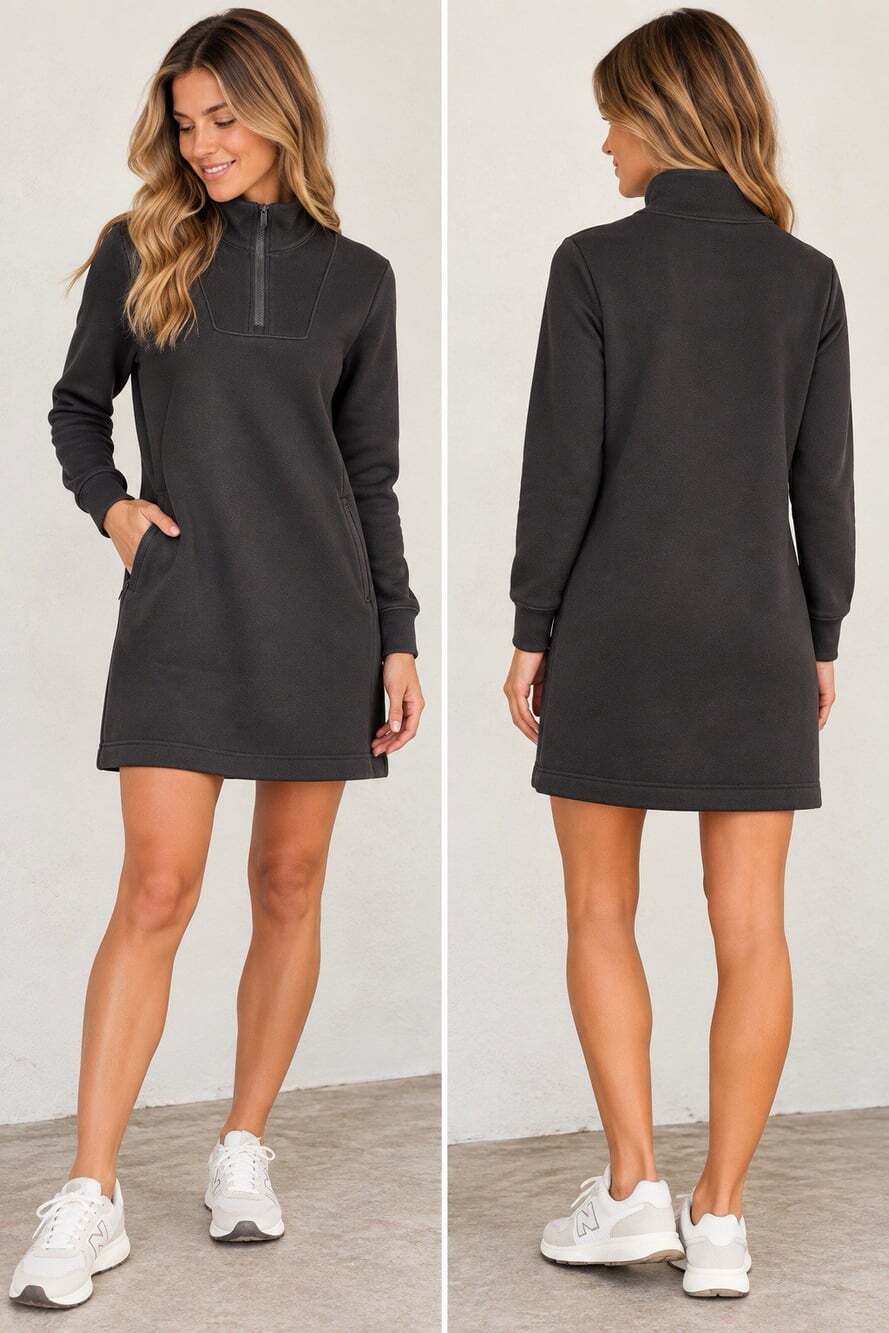 Athleta Black Quarter Zip Sweatshirt Dress Size Small